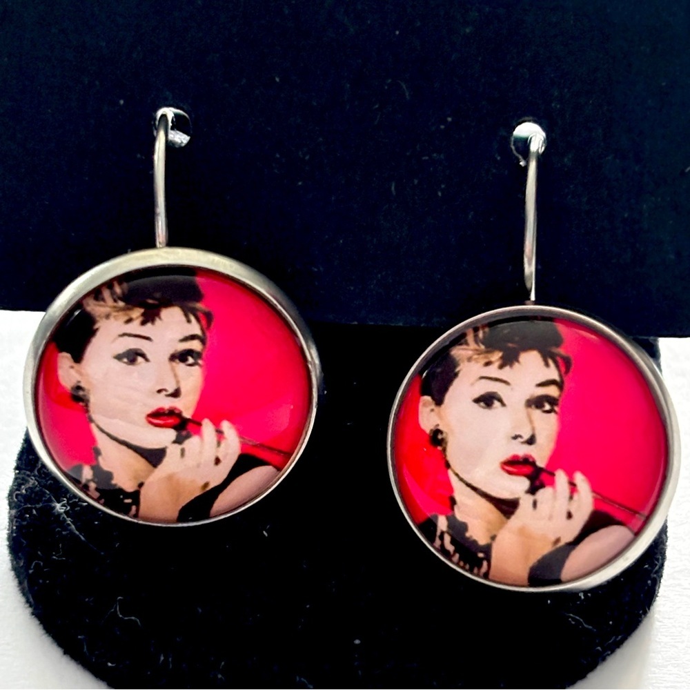 Audrey Hepburn Stainless Steel Pinup Style Earrings, NWT, Handmade, Unworn